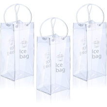 Custom Portable Cheap Clear Transparent Wine Carrier Bag PVC Wine Cooler Bag with Handle Ice Bag